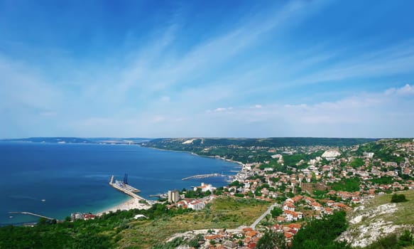 Beautiful view at the coast of the Black Sea in Balchik city, Bulgaria. Holiday journey, travel concept