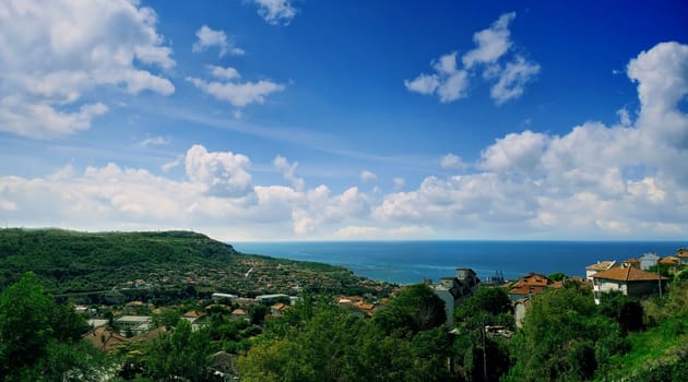 Panoramic view of Balchik city near the coast of Black Sea, Bulgaria