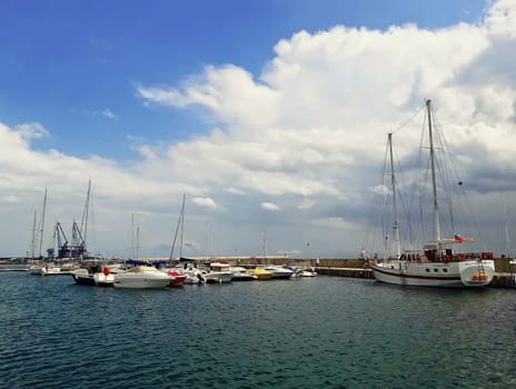 Small group of sail boats in the sea water, Balchik, Bulgaria