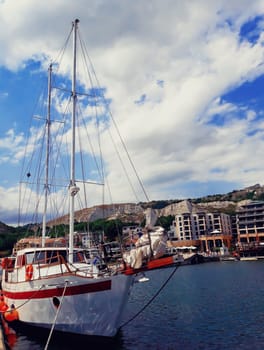 Sail boat in the sea at the coast of Balchik, Bulgaria. Travel and vacation concept