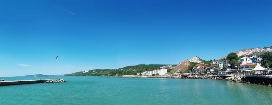 Clear morning panoramic view of the coast of Black Sea, Balchik city, Bulgaria