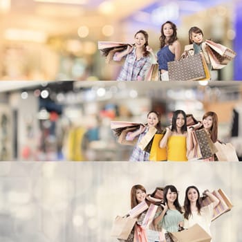 Asian woman shopping, collection from 7 different people, good for web advertisement or the bar.