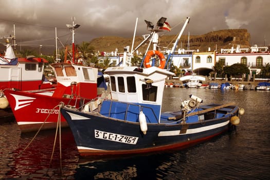 the harbour of the fishing village of Puerto de Mogan in the south of Gran Canay on the Canary Island of Spain in the Atlantic ocean.