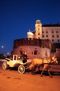 The Koenigsschloss on the Hillgel Wawel in the old town of Krakow in the south of Poland.