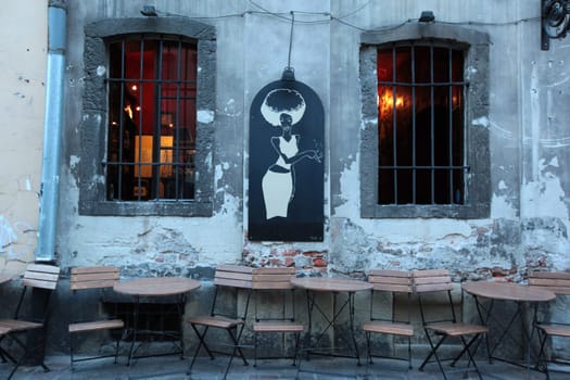 A cafe in the old town of Krakow in the south of Poland.