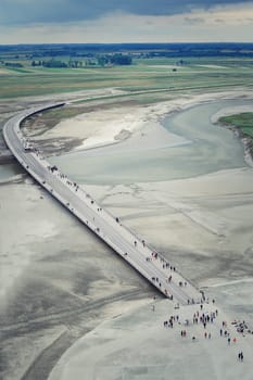 A view from the Mont Saint Michel on the bay during the low tide. Normandy, France