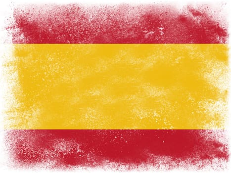 Powder paint exploding in colors of Spain flag isolated on white background. Abstract particles explosion of colorful dust.