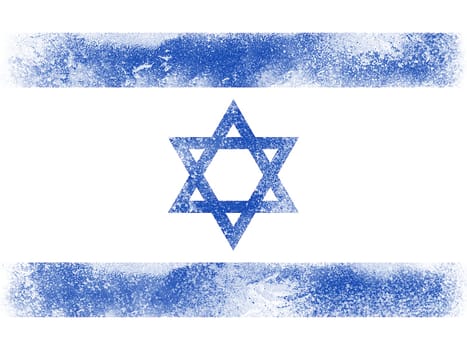 Powder paint exploding in colors of Israel flag isolated on white background. Abstract particles explosion of colorful dust.