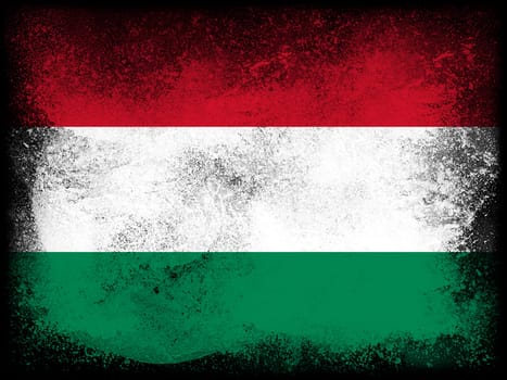 Powder paint exploding in colors of Hungary flag isolated on black background. Abstract particles explosion of colorful dust.
