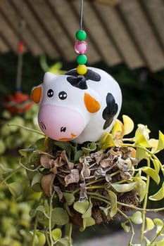 pottery cow decoration plant