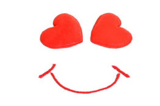 Two red hearts in love on white background