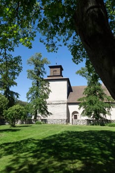 The Church in Vamlingbo, Gotland, Sweden with a clear blue sky.