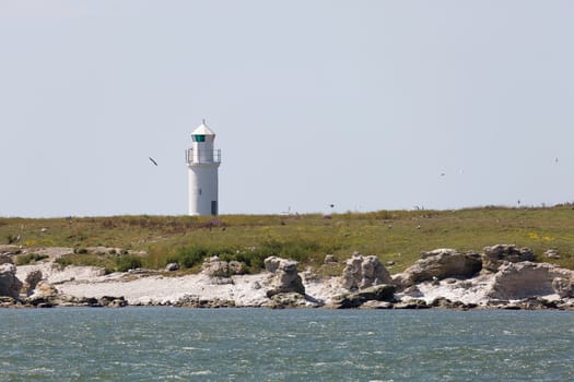 Lighthouse on Rocky Island on Gotland, Sweden.