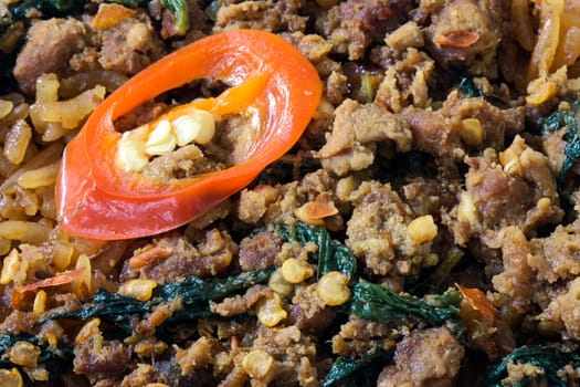 stir fried basil pork rice thai food spicy