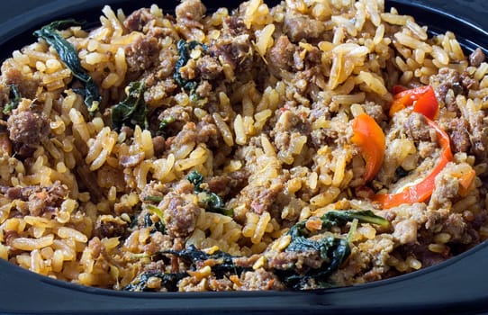 stir fried basil pork rice thai food spicy meal