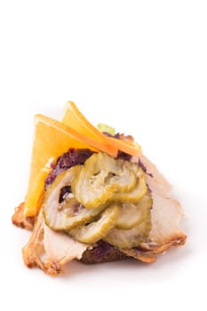 Danish specialties and national dishes, high-quality open sandwich, isolated on white background