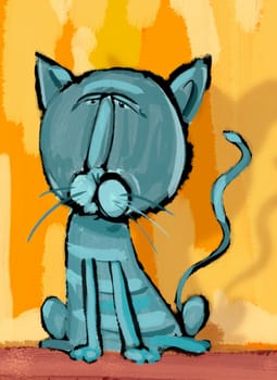 Digital Painting Illustration of Cat Animal Character