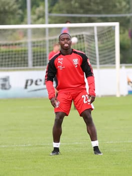 Braydon Manu (Hallescher FC ) at the test match Hallescher FC against Berliner AK on 30.06.2017 in Dessau