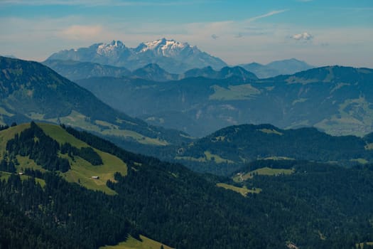 Aerial view in summer of the Bregenz Forest with summit of Säntis