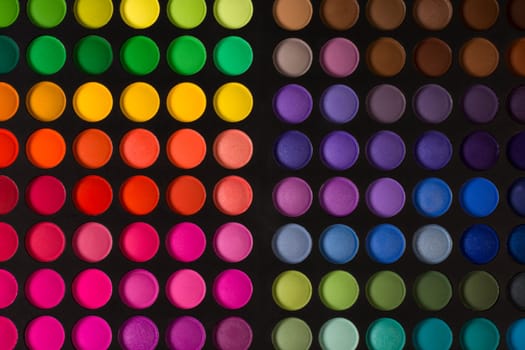 Eye shadow palette with different beautiful colors.