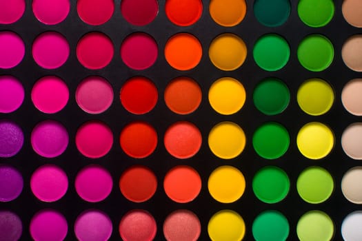 Eye shadow palette with different beautiful colors.