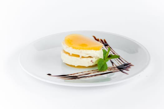 The dessert or cake on a white plate background.