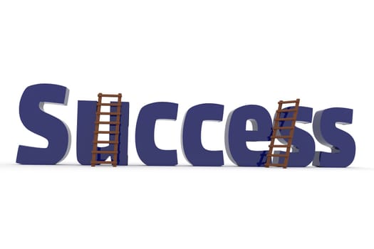 The word success with two ladders on a white background, business concept image, 3d rendering