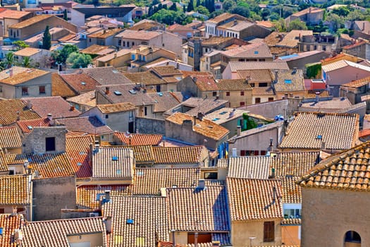 View over the rooftops of the medieval village of Gruissan in the south of France.