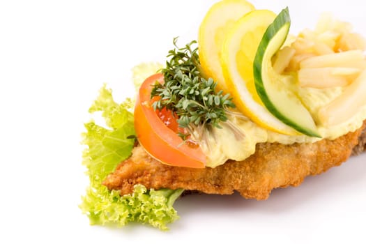 Danish specialties and national dishes, high-quality open sandwiches, isolated on white background