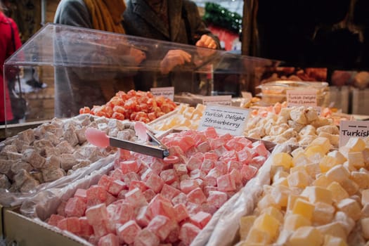 Turkish delight at a city christmas market pop up stall.