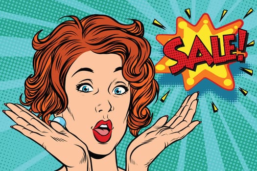 sale Pop art woman. retro vector illustration