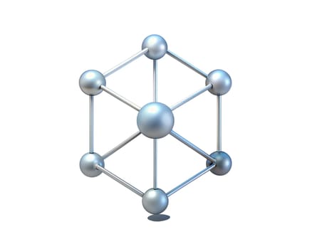 A holographic 3D icon representing a network structure with interconnected spheres, isolated on white background, perfect for technology, connectivity, and digital innovation concepts.