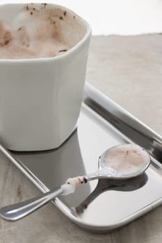 Shiny milk chocolate stain spoon, stock photo