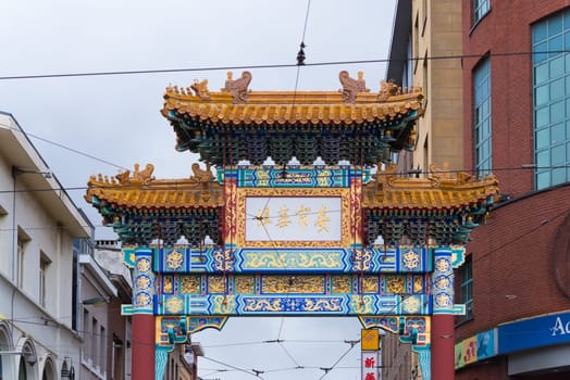 ANTWERP, BELGIUM - OCTOBER 2, 2016: Gate to china town. The city has the largest chinese shopping area of the country