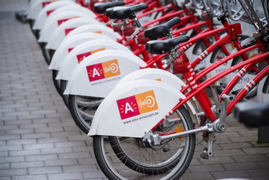 ANTWERP, BELGIUM - OCTOBER 2, 2016: With 1000 bicycles and 80 stations, Velo is among the largest bike sharing systems worldwide.
