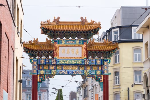 ANTWERP, BELGIUM - OCTOBER 2, 2016: Gate to china town. The city has the largest chinese shopping area of the country