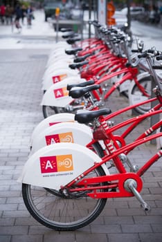 ANTWERP, BELGIUM - OCTOBER 2, 2016: With 1000 bicycles and 80 stations, Velo is among the largest bike sharing systems worldwide.