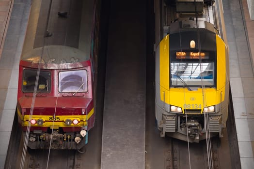 ANTWERP, BELGIUM - OCTOBER 2, 2016: Two trains ready for departure at antwerp central station