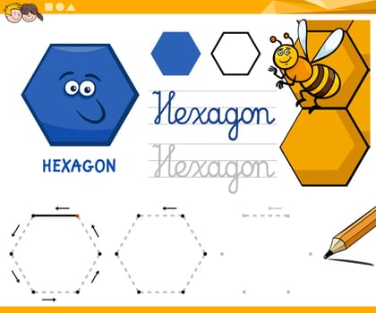 Educational Cartoon Illustration of Hexagon Basic Geometric Shape for Children