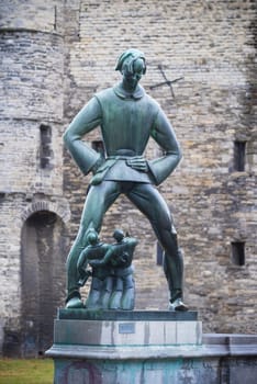 ANTWERP, BELGIUM - OCTOBER 2, 2016: Lange Wapper is a legend about a giant who irritates or provokes people, children, drunkards and loose women. The sculptor is Albert Poels (1903-1984).