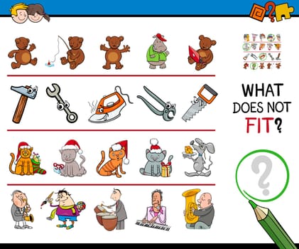 Cartoon Illustration of Finding Picture that does not Fit with the Rest in a Row Educational Activity for Children