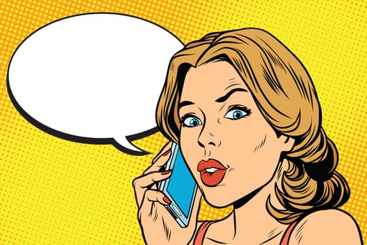 worried woman talking on the smartphone. Pop art retro comic book vector illustration
