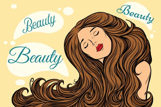 beauty woman with long hair. Pop art retro vector illustration