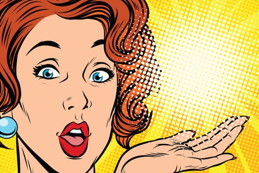 surprise face Pop art woman. retro vector illustration