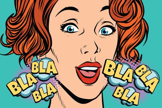 beautiful woman bla bla. Conversations, rumors and gossip. Pop art retro vector illustration