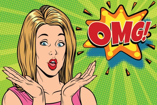 omg Pop art kitsch woman. retro vector illustration
