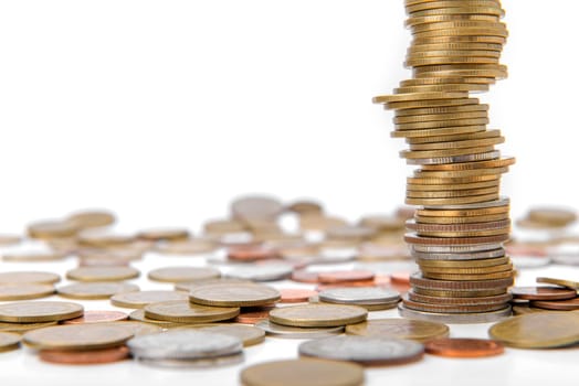 Saving money concept, coin stack growing business.