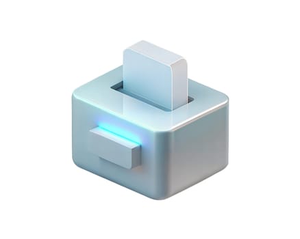 A modern and sleek holographic 3D printer icon, isolated on white background, showcasing a unique design with a metallic finish. A futuristic representation of printing technology and innovation.