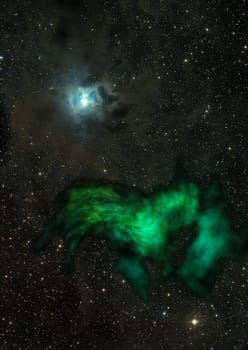Far being shone nebula and star field against space. Elements of this image furnished by NASA . 3D rendering.