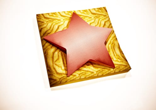 Red star 3D symbol on a wooden support. 3D rendering.
